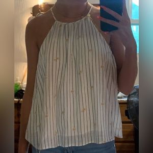 Striped Halter Tank Top with palm tree pattern